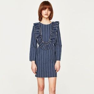 NWT Zara Striped Denim Dress w/ Frills